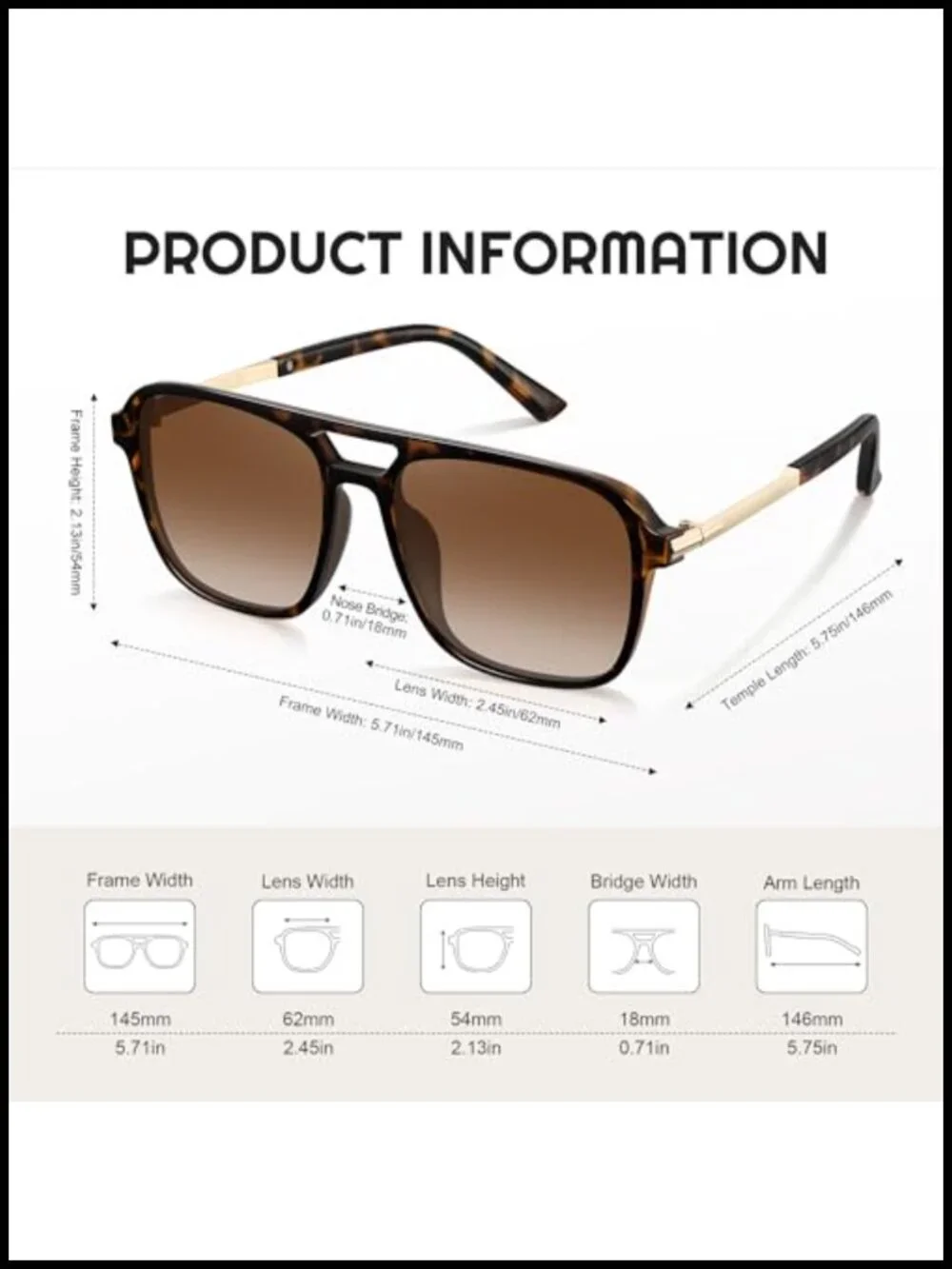 Retro Aviator Polarized Sunglasses UV Protection Lightweight Metal Frame